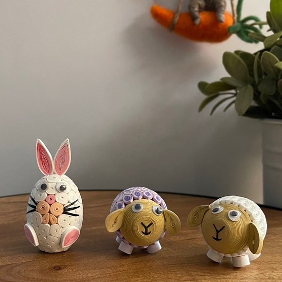 Quilled Bunny and Lamb Figurines - Picture 1 of 14